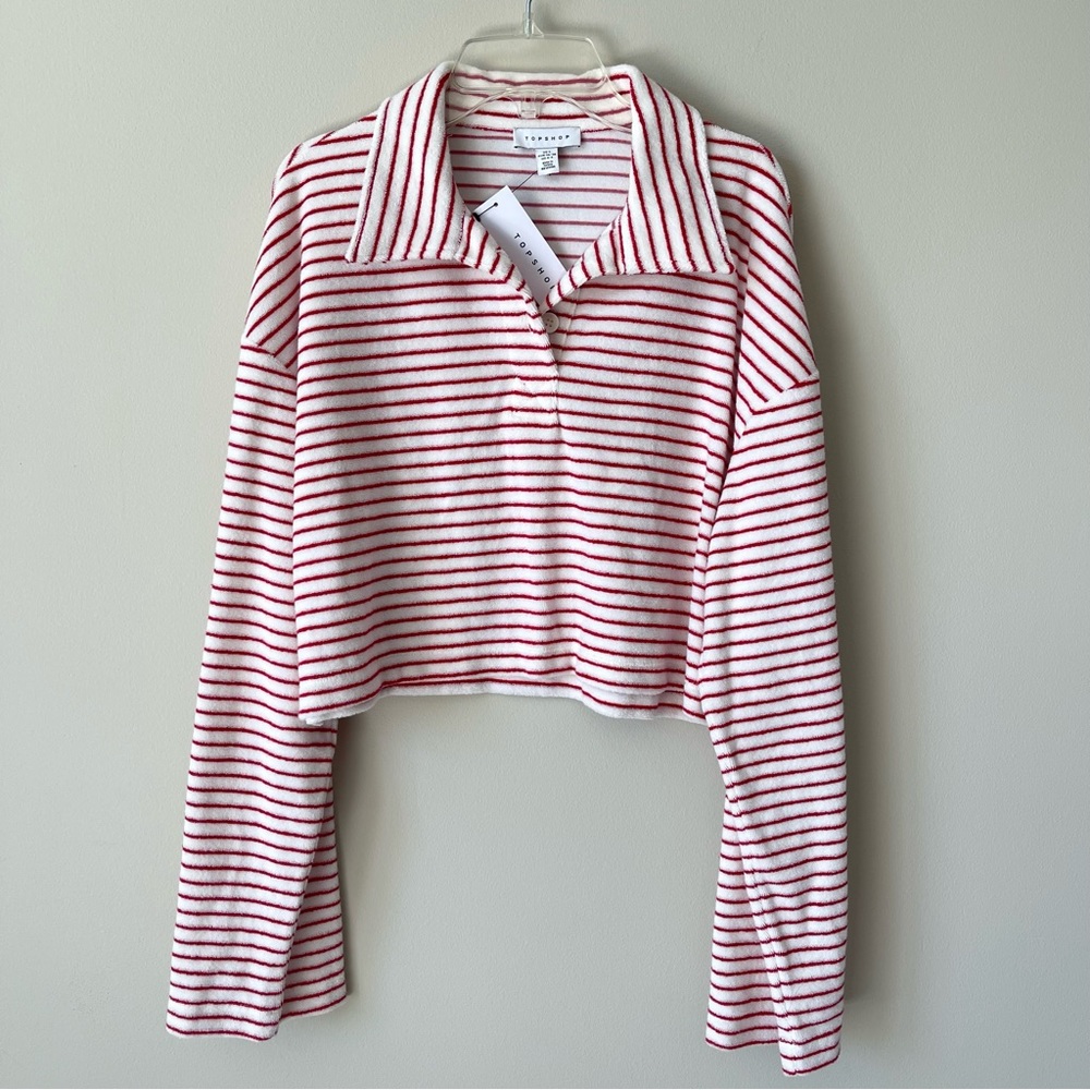 Top Shop Red and White Striped Top NWT